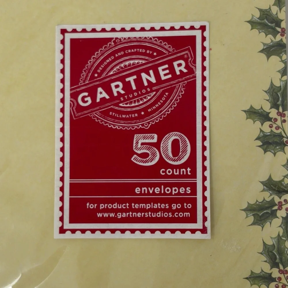 Gartner Studios Ivory Holly Berry Christmas Envelopes 50 Count Holiday NEW
